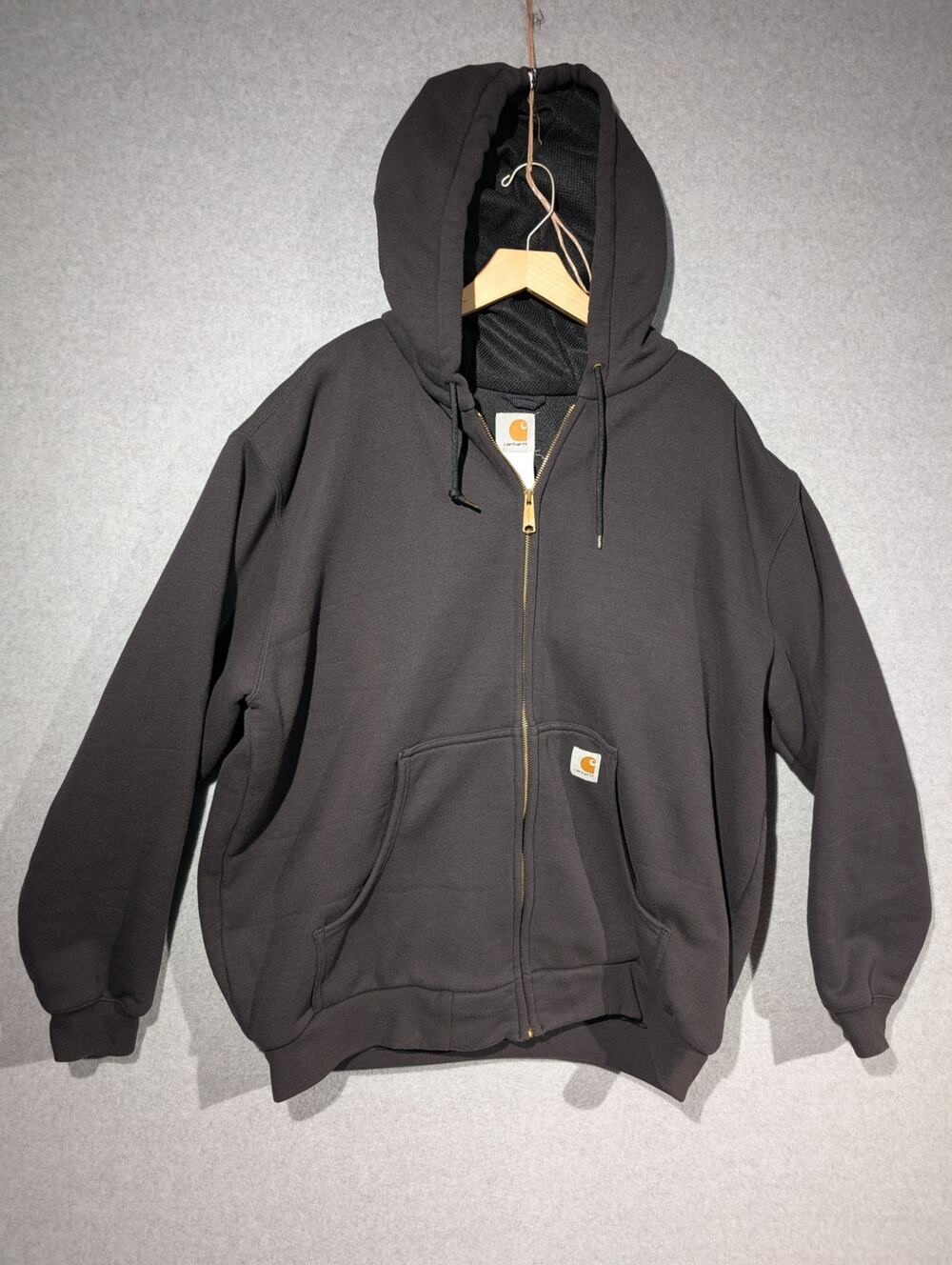 Carhartt J149 Thermal Lined Hoodie Mens XL Full Zip Black Work Jacket Y2K